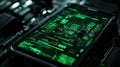 Futuristic green display showing complex data on a circuit board Royalty Free Stock Photo