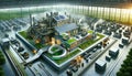 futuristic, green ecological factory capturing the essence of sustainability