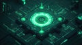 Futuristic green glowing circuit board with digital core Royalty Free Stock Photo