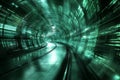 Futuristic green glowing digital data tunnel with flowing binary code and light trails, high tech virtual reality concept Royalty Free Stock Photo