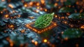 Futuristic Green Leaf on Circuit Board Royalty Free Stock Photo