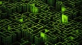 Futuristic Green Neon Labyrinth Background with Abstract Maze Patterns