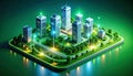 Futuristic Green Smart City with Glowing Data Networks Royalty Free Stock Photo