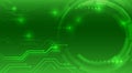 Futuristic green technology background with digital HUD circle, glowing circuit lines, and sci-fi interface elements, ideal for Royalty Free Stock Photo