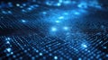Futuristic grid design featuring holographic effects in blue and silver with a glowing node and space for text