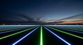 Futuristic grid lines glow under a dramatic twilight Royalty Free Stock Photo