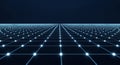 Futuristic Grid Network with Glowing Dots and Lines on Dark Background Royalty Free Stock Photo