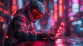 Futuristic hacker in cyberpunk city - generative ai