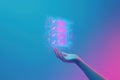 Futuristic Hand Displaying Digital Checklist with Neon Glow on Vibrant Background for Technology and Productivity