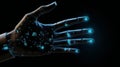 A futuristic hand with glowing lights on it. Generative ai