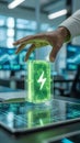 Futuristic Hand Interacting With Glowing Green Power Box Royalty Free Stock Photo