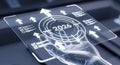 Futuristic Hand Interacting with Transparent Digital Screen Displaying 2026 Target and Arrows Royalty Free Stock Photo