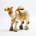 Futuristic Hand-painted Toy Camel On White Surface