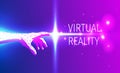 Futuristic hand touch of virtual reality space. Royalty Free Stock Photo