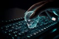 Futuristic Hand typing keyboard with AI robot brain as helper. Technology in future. Writing programming codes. Generative AI Royalty Free Stock Photo