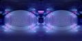 Futuristic HDRI underground interior with glowing blue and pink neon light tubes reflecting on walls and floor. 360 panorama Royalty Free Stock Photo