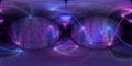 Futuristic HDRI underground interior with glowing blue and pink neon light tubes reflecting on walls and floor. 360 panorama Royalty Free Stock Photo