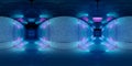 Futuristic HDRI underground interior with glowing blue and pink neon light tubes reflecting on walls and floor. 360 panorama Royalty Free Stock Photo