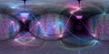 Futuristic HDRI underground interior with glowing blue and pink neon light tubes reflecting on walls and floor. 360 panorama Royalty Free Stock Photo