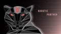Futuristic head black robotic panther whith red eyes
