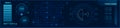 Futuristic head up display - HUD - interface with glowing blue graphics indicating battery level, statistics, and