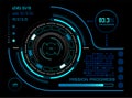 Futuristic head up display - HUD - interface with glowing neon elements, showing mission progress, level information