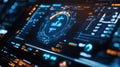 Futuristic head up display showing complex data analysis and processing information