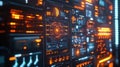 Futuristic head up display showing complex data analysis and processing information