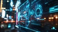 Futuristic head up display showing internet of things data in urban setting