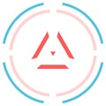 Futuristic heads up display element showing a red triangle inside a targeting system made of blue and red circles