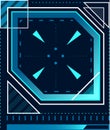 Futuristic heads up display - HUD - features glowing blue elements, geometric shapes, and intricate details, conveying a