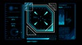 Futuristic heads up display - HUD - featuring glowing blue and white lines and numbers, showcasing target coordinates