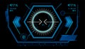 Futuristic heads up display interface showing data, statistics, target information, and percentage values, providing a