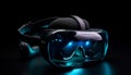 Futuristic headset with protective eyewear for virtual reality simulation generated by AI