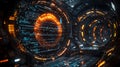 Futuristic healthcare system with AI driven technology and glowing interfaces, showcasing advanced data visualization and