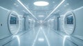 futuristic healthcare system featuring sleek, white corridors with advanced technology. design emphasizes cleanliness and