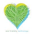 Futuristic heart shape vector illustration, technology and science conceptual design. Eco friendly technology concept.