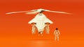 Futuristic Helicopter Hovering White an Orange with Advanced Crew Member with Black Visor