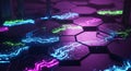 Futuristic Hexagon Grid with Neon Circuitry and Abstract Technology Royalty Free Stock Photo