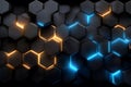 Futuristic Hexagonal Abstract Background with Neon Blue and Orange Lighting Generative AI Royalty Free Stock Photo