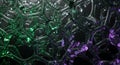Futuristic hexagonal cell grid pattern with vibrant green purple and black colors in 3D rendering technology background Royalty Free Stock Photo
