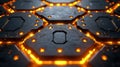 Futuristic Hexagonal Design with Glowing Orange Accents on Dark Metallic Surface Royalty Free Stock Photo
