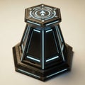 Futuristic Hexagonal Device with Glowing Blue Lights and Compass Symbol image photo Royalty Free Stock Photo
