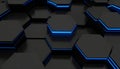 Futuristic Hexagonal Grid with Blue Neon Lights Royalty Free Stock Photo