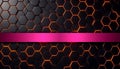 Futuristic hexagonal grid with glowing orange lines and a vibrant pink metallic band Royalty Free Stock Photo