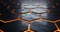 Futuristic hexagonal grid with orange glowing lines science technology abstract background Royalty Free Stock Photo