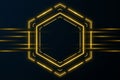 Advanced technological hexagon frame design with energetic light beams for digital concepts. Royalty Free Stock Photo