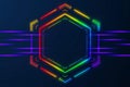 Advanced technological hexagon frame design with energetic light beams for digital concepts. Royalty Free Stock Photo