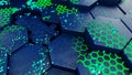 Futuristic Hexagonal Landscape with Neon Green Details