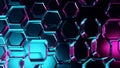 Futuristic hexagonal network background with glowing neon lights in cyber tech digital data concept Royalty Free Stock Photo